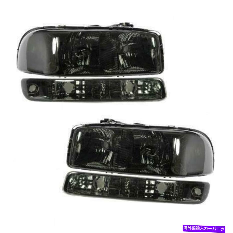 USヘッドライト 4xバンパーライト+ヘッドライト2000 - 2006年GMC Yukon＆Yukon XLモデル 4x bumper lights+headlights Smoke for 2000-2006 GMC Yukon & Yukon XL Models【並行輸入品】