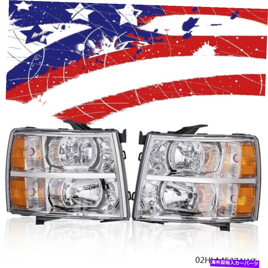 USヘッドライト 07~13のシボレーSilverado 1500/2500/3500琥珀色のヘッドライトChromeの取り替え新しい For 07-13 Chevy Silverado 1500/2500/3500 Amber Headlights Chrome Replacement NEW【並行輸入品】
