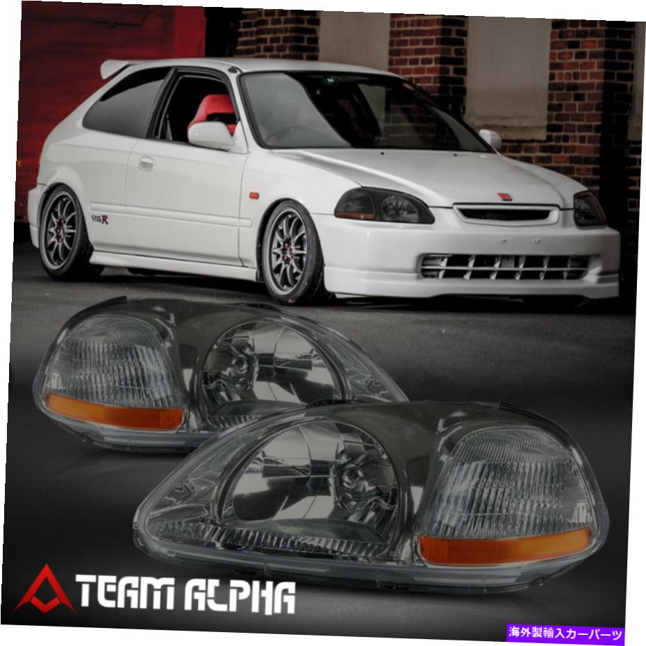USヘッドライト フィット1996-1998ホンダシビックek [Chrome / Smoke]アンバーコーナーヘッドライトヘッドランプランプ Fits 1996-1998 Honda Civic EK[Chrome/Smoke]Amber Corner Headlight Headlamp Lamp【並行輸入品】