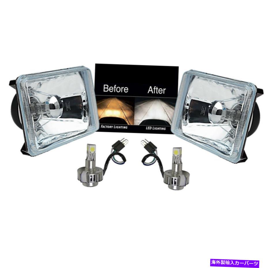 USヘッドライト 4×6クリスタルクリアガラスレンズメタルヘッドライト6K LED HID電球ヘッドランプペア 4X6 Crystal Clear Glass Lens Metal Headlight 6k LED HID Light Bulb Headlamp Pair【並行輸入品】
