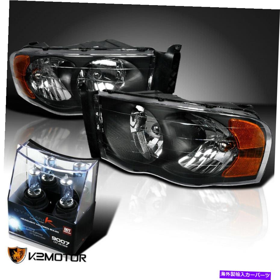 USヘッドライト 2002-2005 RAM 1500 2003-2005 RAM 2500 3500ブラックヘッドライト+ハロゲン電球 Fits 2002-2005 Ram 1500 2003-2005 Ram 2500 3500 Black Headlights+Halogen Bulbs【並行輸入品】