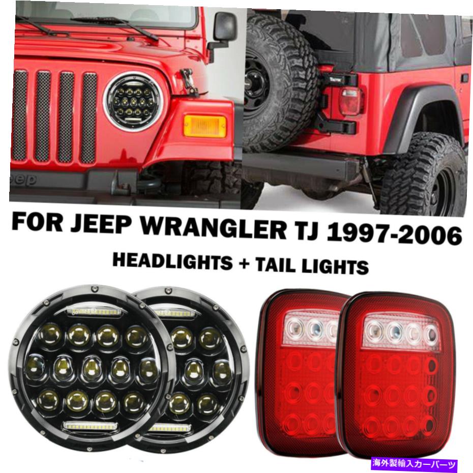 USヘッドライト 4個のLEDヘッドライト高い低いDRLビーム+テールブレーキライトキットジープラングラーTJ 4Pcs LED Headlights High Low DRL Beam+Tail Brake Lights Kit for Jeep Wrangler TJ【並行輸入品】 35,688円