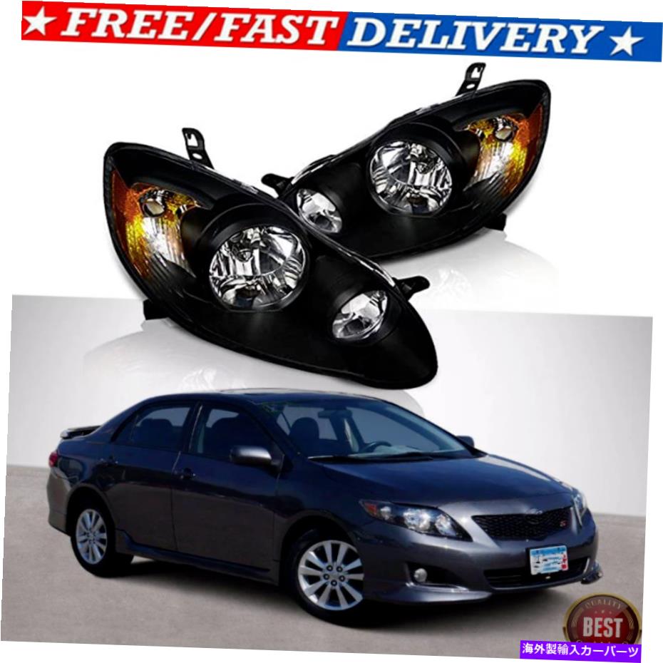 USヘッドライト FIT 2003-2008トヨタカローラブラックハウジングアンバーリフレクターペア Headlights FOR FIT 2003-2008 Toyota Corolla Black Housing Amber Reflector PAIR【並行輸入品】
