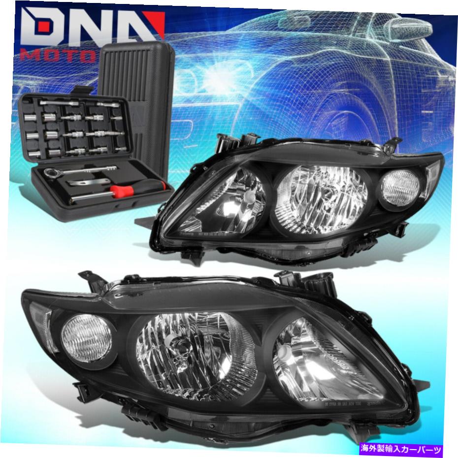 USヘッドライト 2009-2010トヨタカローラE140ブラッククリアコーナーヘッドライトヘッドランプ+ツール FOR 2009-2010 TOYOTA COROLLA E140 BLACK CLEAR CORNER HEADLIGHT HEAD LAMP+TOOLS【並行輸入品】