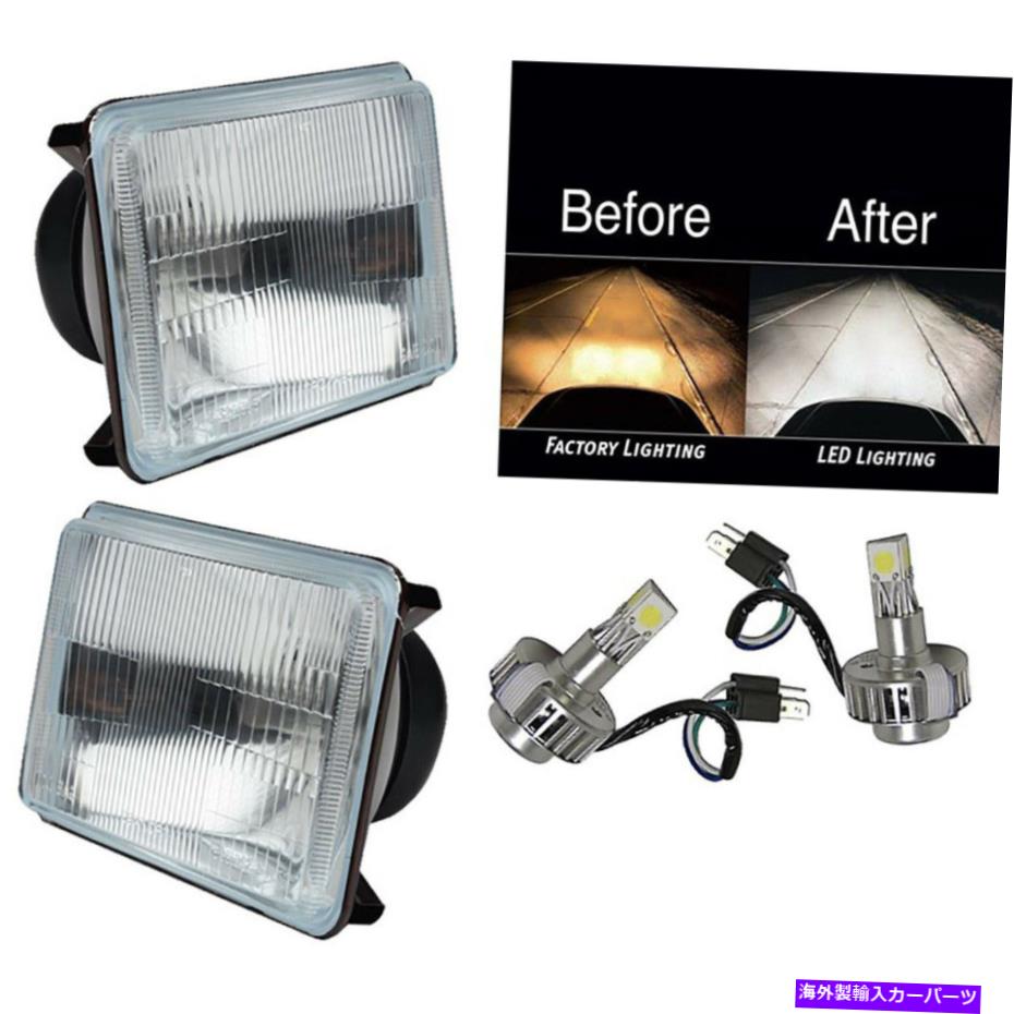 USヘッドライト 4x6在庫ガラスレンズ/メタルヘッドライト6000K 6K LED HID電球ヘッドランプペア 4X6 Stock Glass Lens / Metal Headlight 6000k 6k LED HID Light Bulb Headlamp Pair【並行輸入品】