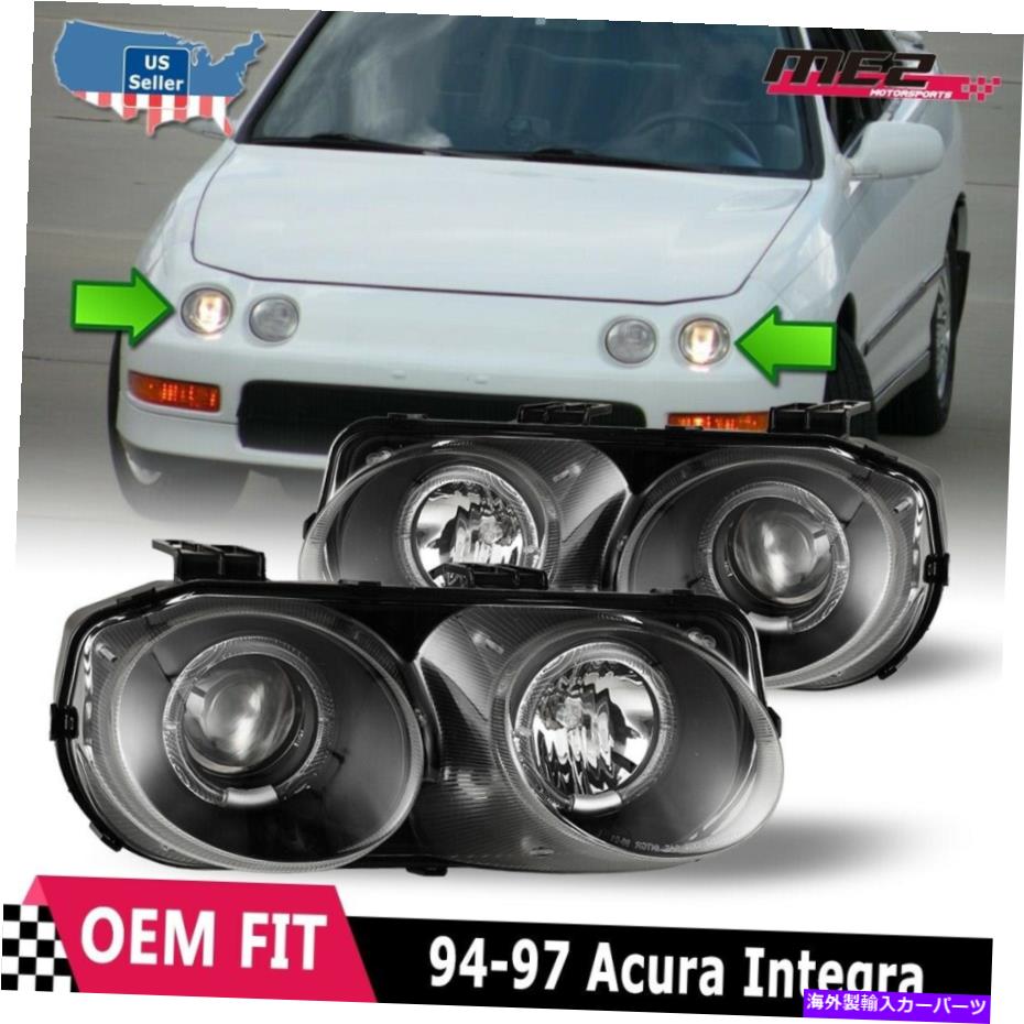 USヘッドライト フィット94-97 Acura Integra LED Halo Ringsプロジェクターブラック/クリアヘッドライトペア Fits 94-97 Acura Integra LED Halo Rings Projectors Black/Clear Headlights PAIR【並行輸入品】 34,749円