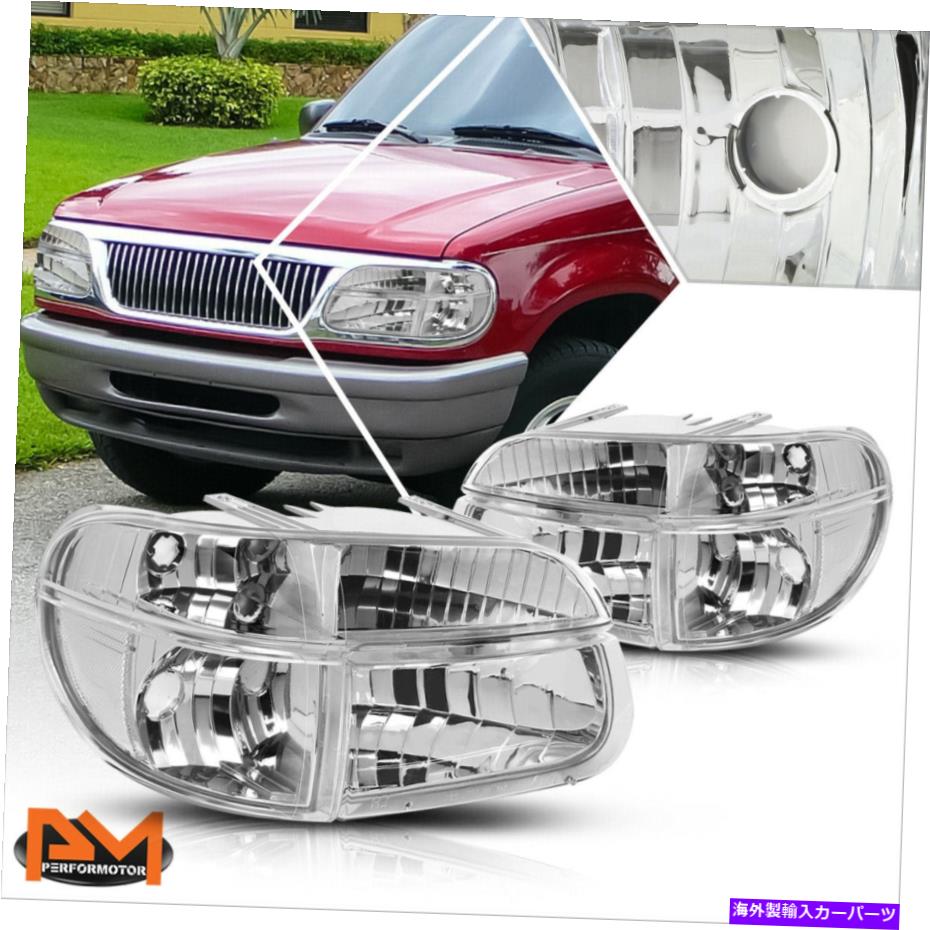 USヘッドライト 95-04フォードエクスプローラクロームハウジングヘッドライトクリアコーナー信号ランプペア For 95-04 Ford Explorer Chrome Housing Headlight Clear Corner Signal Lamps Pair【並行輸入品】
