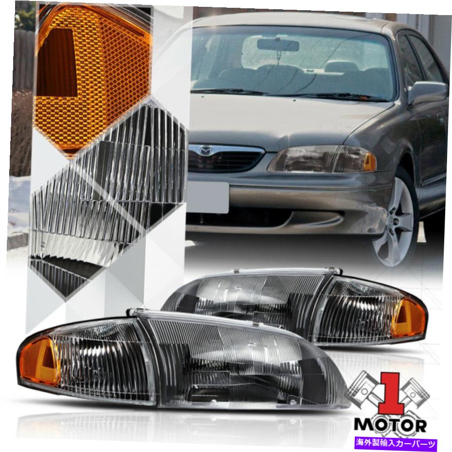 USヘッドライト ブラックハウジングヘッドライトランプアンバーターンシグナルリフレクター98-99マツダ626 Black Housing Headlight Lamp Amber Turn Signal Reflector for 98-99 Mazda 626【並行輸入品】