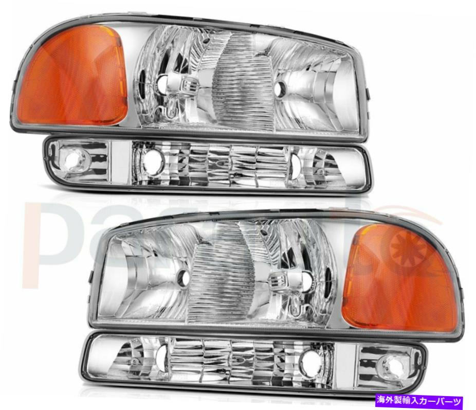 USヘッドライト フィット1999-2006 GMCシエラユコンXLクロームアンバーヘッドランプヘッドライトLH + RHペア Fits 1999-2006 GMC Sierra Yukon XL Chrome Amber Headlamps Headlights LH+RH Pair【並行輸入品】