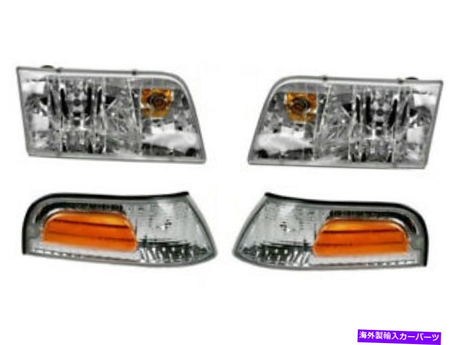 USヘッドライト フォードクラウンビクトリア1998-2011 98-11ヘッドライトとコーナーパークライト4ピースセット Ford Crown Victoria 1998-2011 98-11 Head Light And Corner Park Light 4 Piece Set【並行輸入品】
