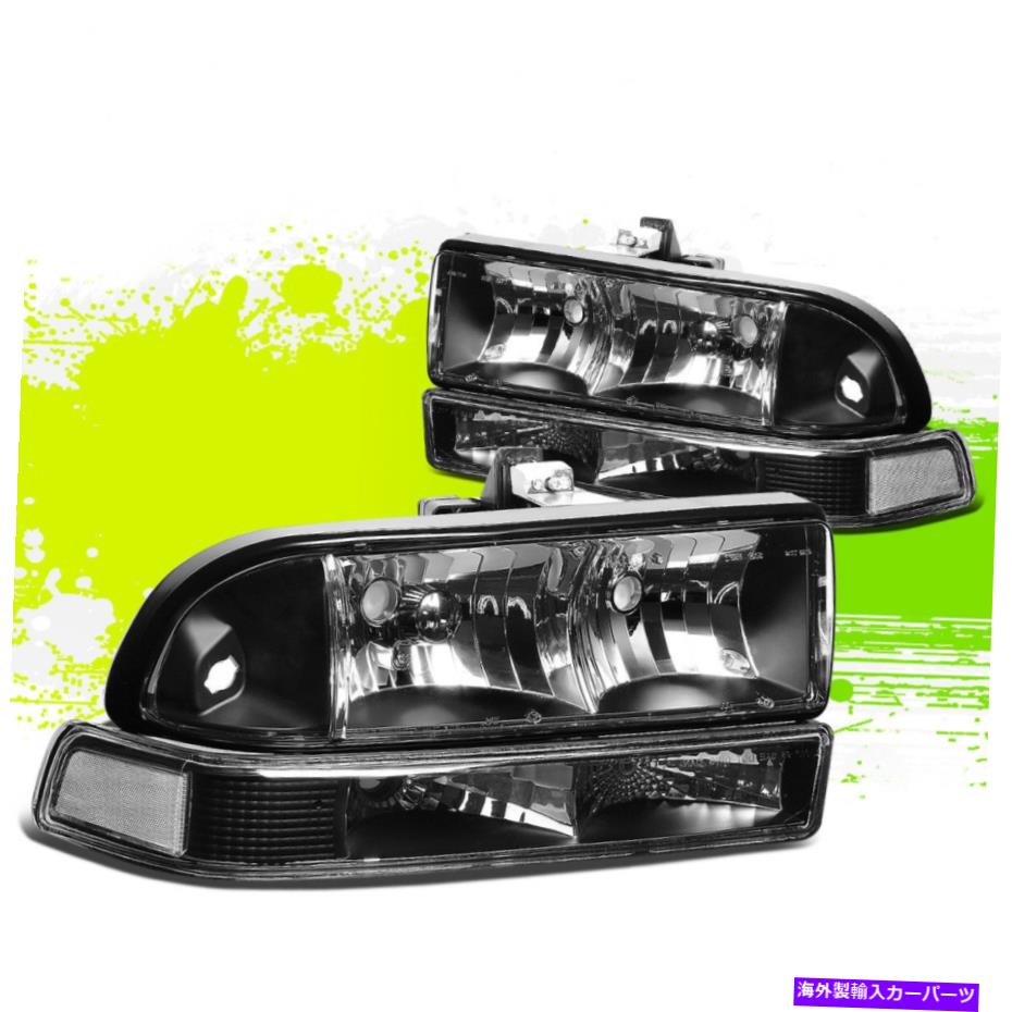 USヘッドライト ブラックLH + RhハロゲンヘッドライトヘッドランプバンパーランプS10ブレザー98-04 Black LH+RH Halogen Headlights Headlamps Bumper Lamps for Chevy S10 Blazer 98-04【並行輸入品】