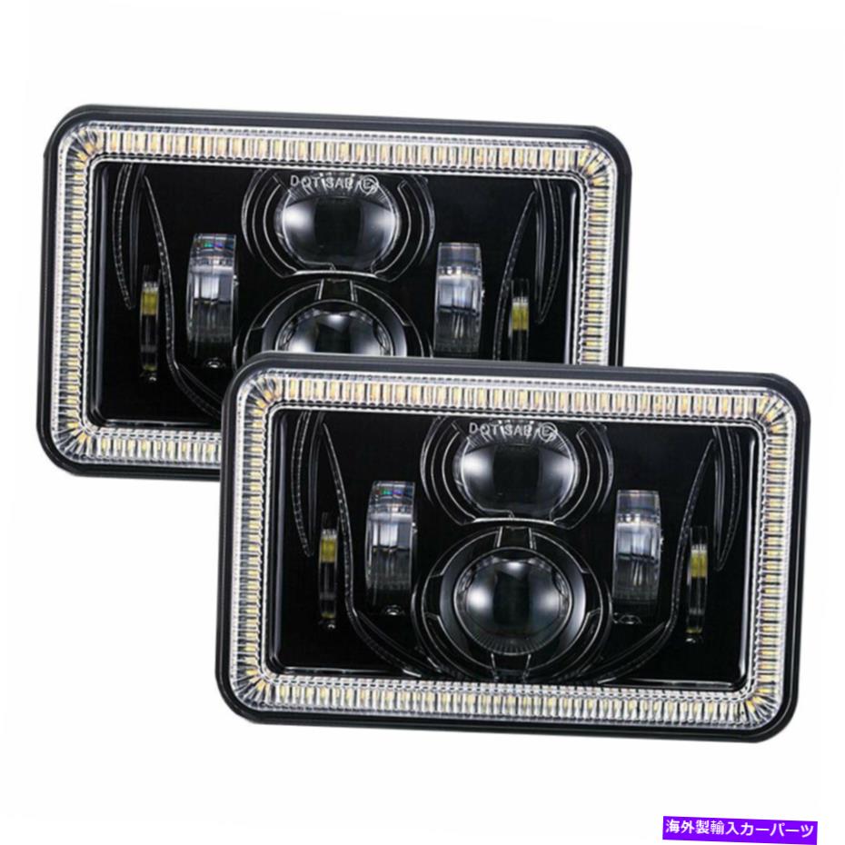 USヘッドライト 4×6車LEDヘッドライトスクエアライトホワイトハロDRLオレンジ色のターンシグナルシールランプ 4X6 Car Led Headlight Square Light White Halo DRL Amber Turn Signal Sealed Lamp【並行輸入品】
