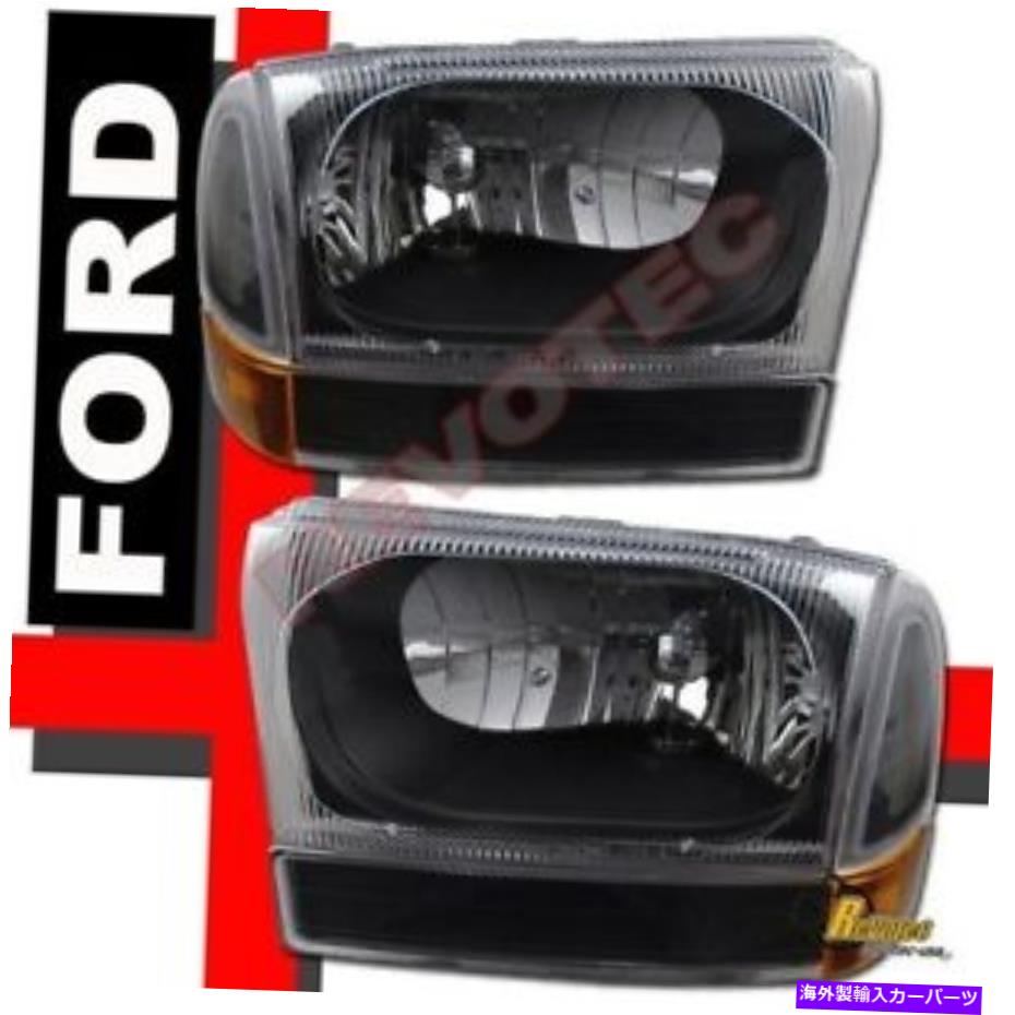 USヘッドライト 99-04 Ford F250 F350 Superduty Expursionのための黒いヘッドライト+シグナルライト Black Headlights + Signal Lights For 99-04 Ford F250 F350 SuperDuty Excursion【並行輸入品】