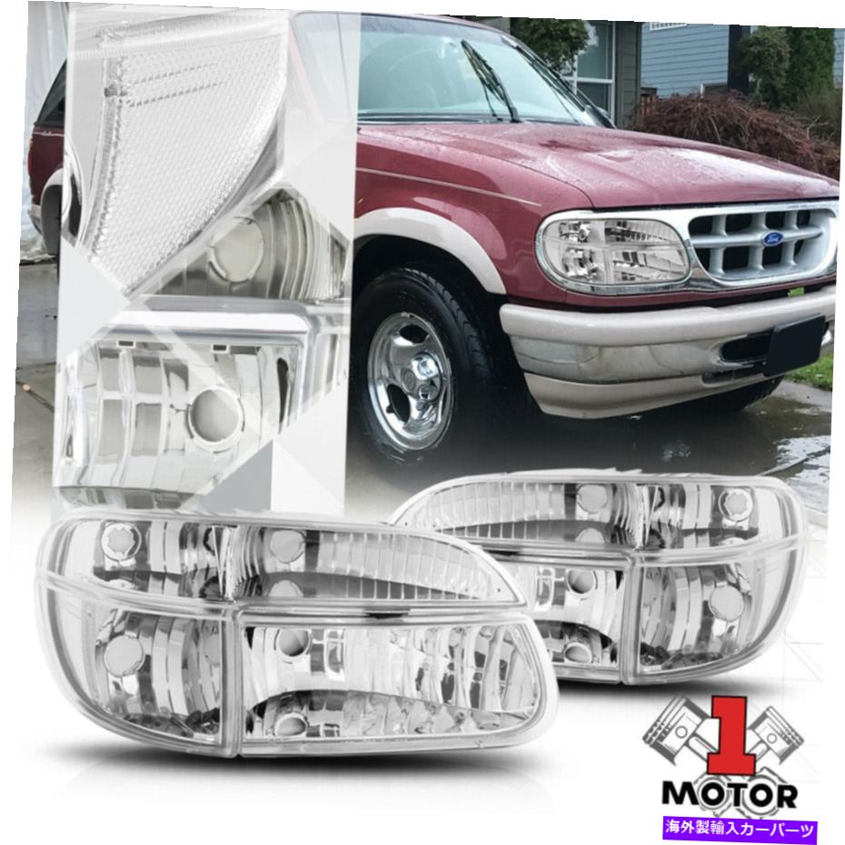 USヘッドライト クロームハウジングヘッドライト95-01フォードエクスプローラ/登山家用 Chrome Housing Headlight Clear Turn Signal for 95-01 Ford Explorer/Mountaineer【並行輸入品】