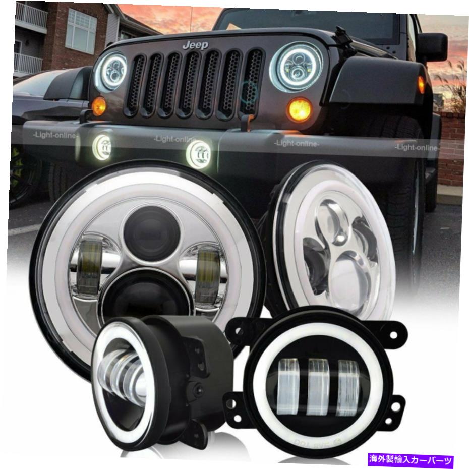 USヘッドライト JEEPラングラーJKスポットLEDヘッドライト+ Halo LEDフォグランプコンボキットのための2007-18 2007-18 For Jeep Wrangler JK Spot LED Headlights + Halo LED Fog Lights Combo Kit【並行輸入品】