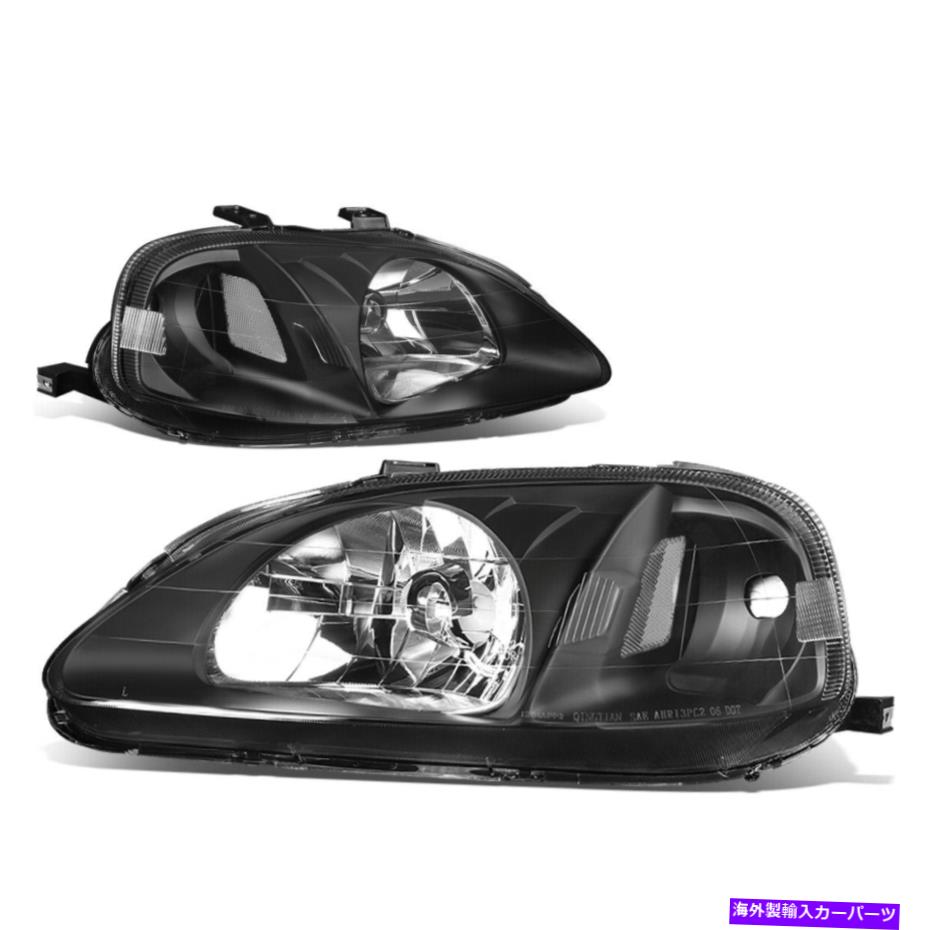 USヘッドライト 99-00 Honda Civic EJ EM EK用ブラックハウジングクリアサイドシグナルヘッドライトランプ Black Housing Clear Side Signal Headlight Lamps for 99-00 Honda Civic EJ EM EK【並行輸入品】