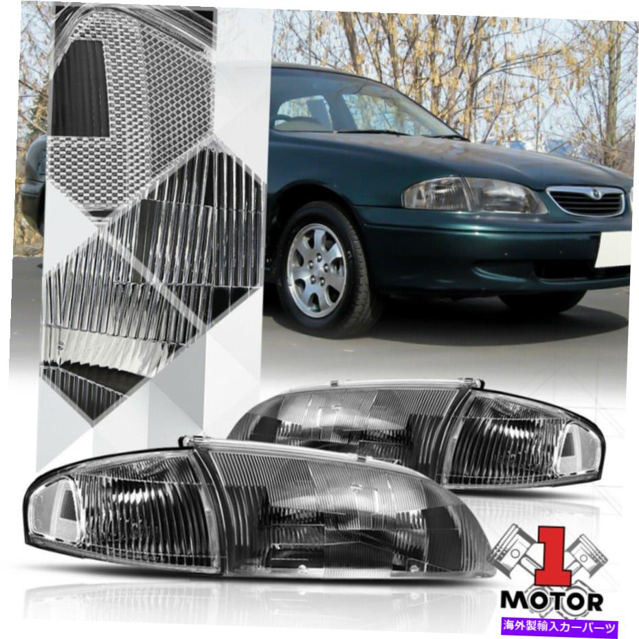 USヘッドライト ブラックハウジングヘッドライトランプ98-99マツダ626用のクリアターンシグナルリフレクタ Black Housing Headlight Lamp Clear Turn Signal Reflector for 98-99 Mazda 626【並行輸入品】