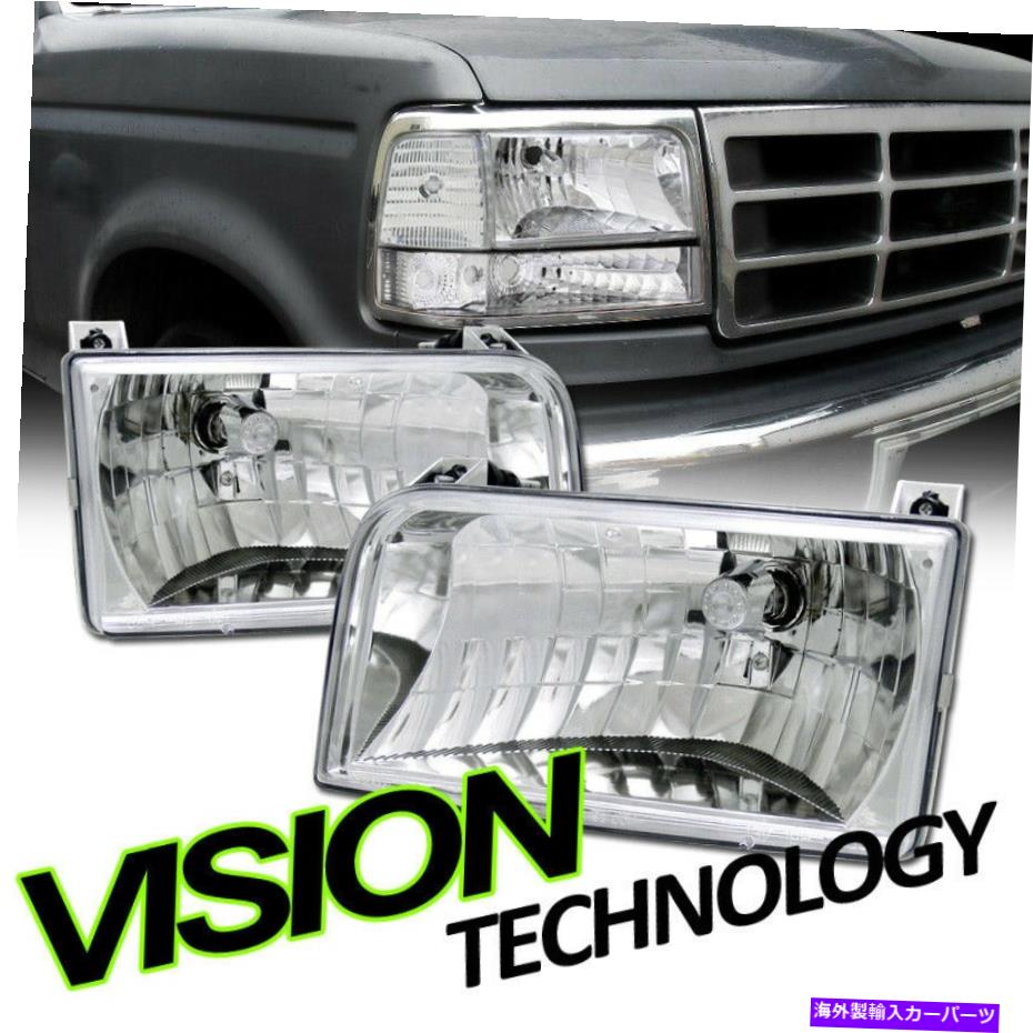 USヘッドライト 92-96 Ford F150 Bronco Chrome Cryce Clear Len SportヘッドライトヘッドランプKS For 92-96 Ford F150 Bronco Chrome Crystal Clear Len Sport Headlights Headlamp KS【並行輸入品】