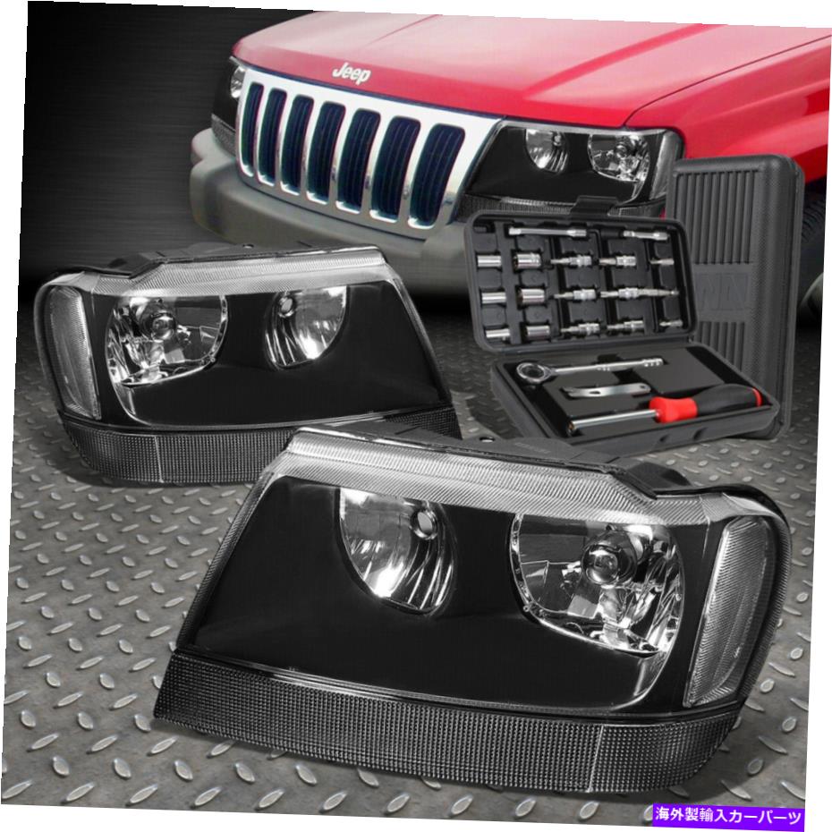 USヘッドライト 99-04ジープグランドチェロキーWJブラック住宅クリアコーナーヘッドライト+ツールセット FOR 99-04 JEEP GRAND CHEROKEE WJ BLACK HOUSING CLEAR CORNER HEADLIGHT+TOOL SET【並行輸入品】