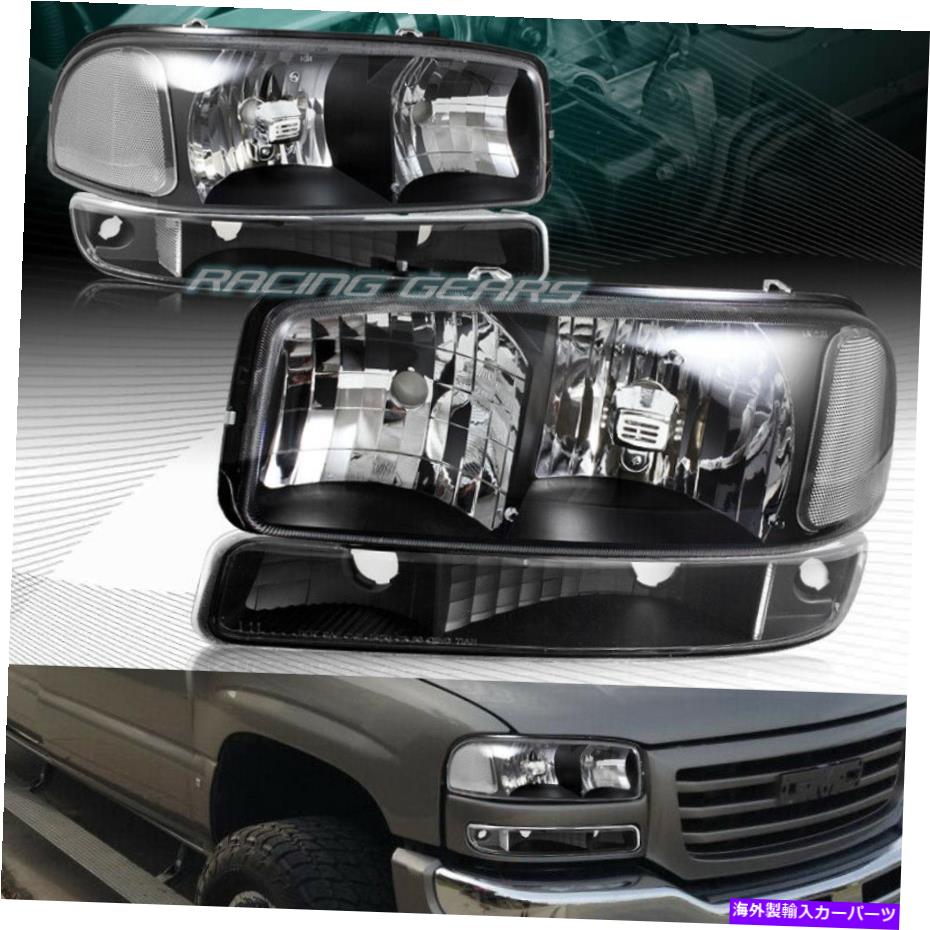USヘッドライト GMC Yukon / Sierra 1500 2500ブラックヘッドライト+バンパーランプW /クリアリフレクタ FOR GMC YUKON/SIERRA 1500 2500 BLACK HEADLIGHTS+BUMPER LAMPS W/CLEAR REFLECTOR【並行輸入品】