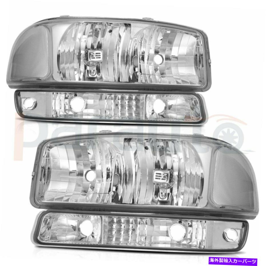 USヘッドライト 99-07 GMC Sierra 00-06 GMC Yukon XLヘッドライト+バンパーライトクロムヘッドランプ For 99-07 GMC Sierra 00-06 GMC Yukon XL Headlight +Bumper light Chrome Headlamps【並行輸入品】