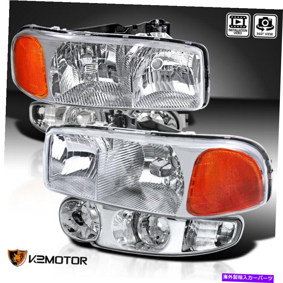 USヘッドライト 2001-2006 GMC Yukon XL Denali Sierraクリアヘッドライト+バンパーランプペア For 2001-2006 GMC Yukon XL Denali Sierra Clear Headlights+Bumper Lamps Pair【並行輸入品】
