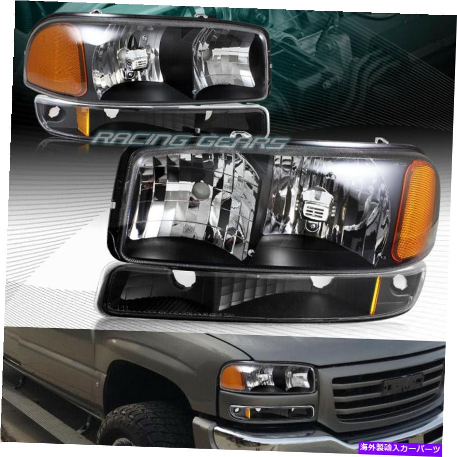 USヘッドライト GMC Yukon / Sierra 1500 2500ブラックヘッドライト+バンパーランプW /アンバーリフレクター FOR GMC YUKON/SIERRA 1500 2500 BLACK HEADLIGHTS+BUMPER LAMPS W/AMBER REFLECTOR【並行輸入品】