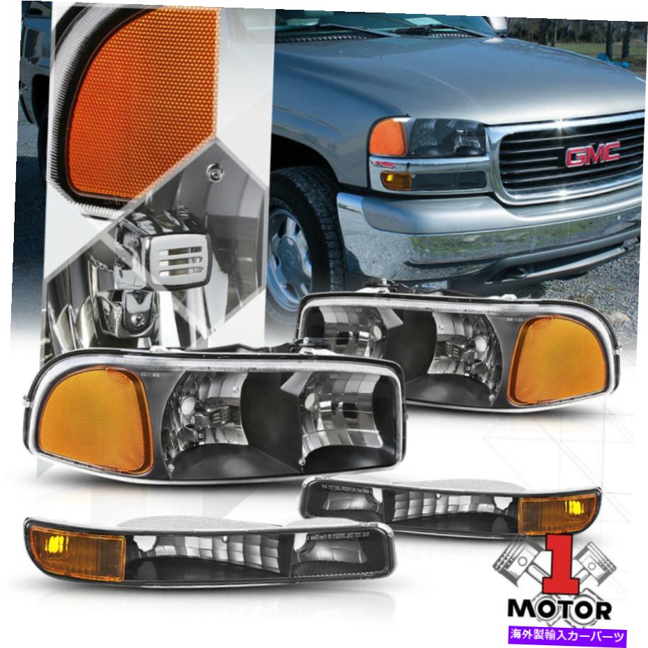 USヘッドライト ブラックハウジングヘッドライトアンバーシグナル+ 99-07 GMC Yukon / Sierra GMT800用+バンパー Black Housing Headlight Amber Signal+Bumper for 99-07 GMC Yukon/Sierra GMT800【並行輸入品】