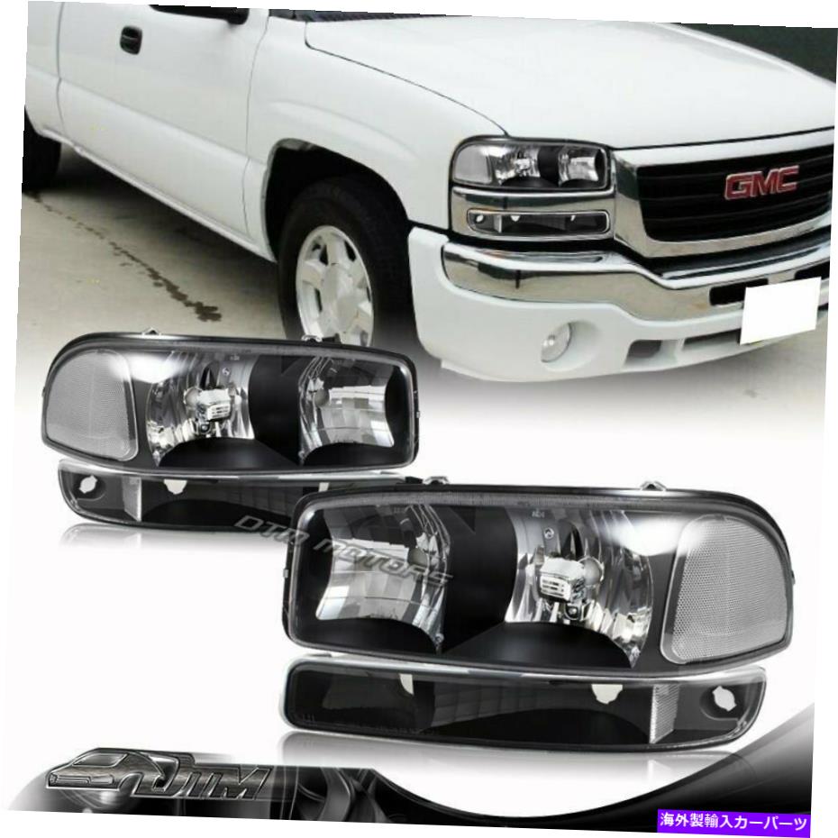 USヘッドライト 00-06 GMC Yukon XL 1500 2500ブラックヘッドライト+バンパー+クリアリフレクターランプ For 00-06 GMC Yukon XL 1500 2500 Black Headlights+Bumper+Clear Reflector Lamps【並行輸入品】