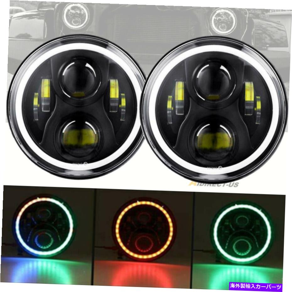 USヘッドライト ラングラーJK TJのためのラングラーのためのRGBハローリングが付いている2x7inchラウンドLEDヘッドライト 2x7inch Round LED Headlights With RGB Halo Ring For Wrangler For Wrangler JK TJ【並行輸入品】