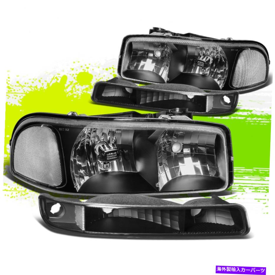 USヘッドライト Sierra Yukon XL 99-07のためのファクトリースタイルのヘッドライトW /バンパーランプ Factory Style Headlight w/Bumper Lamp for Sierra Yukon XL 99-07 Black Clear Pair【並行輸入品】