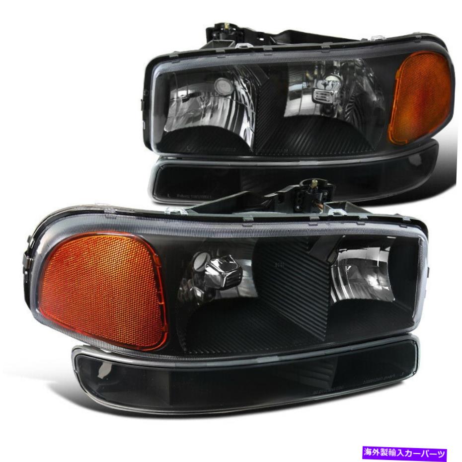 USヘッドライト 1999年から2006年GMCシエラユコンXLブラックヘッドライトW /バンパーライト For 1999-2006 Gmc Sierra Yukon Xl Black Headlights W/ Bumper Lights【並行輸入品】