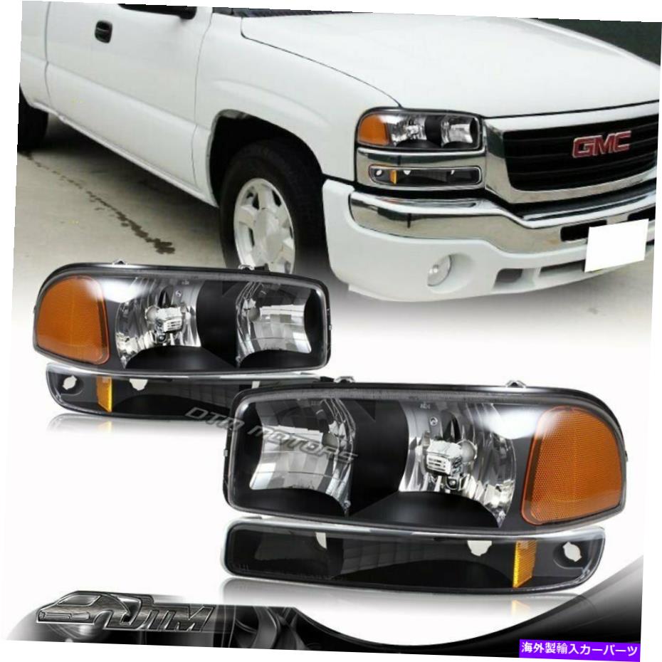 USヘッドライト 99-06 GMC Sierra 1500 2500ブラックヘッドライト+バンパーアンバーリフレクターランプ For 99-06 GMC Sierra 1500 2500 Black Headlights+Bumper Amber Reflector Lamps【並行輸入品】