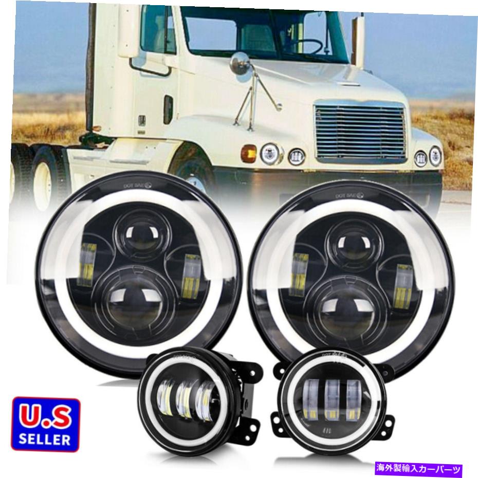 USヘッドライト Freightliner Centuryクラス7 '' LEDヘッドライトハローアングルアイ+ 4インチフォグライト For Freightliner Century Class 7'' LED Headlights Halo Angle Eyes+ 4\