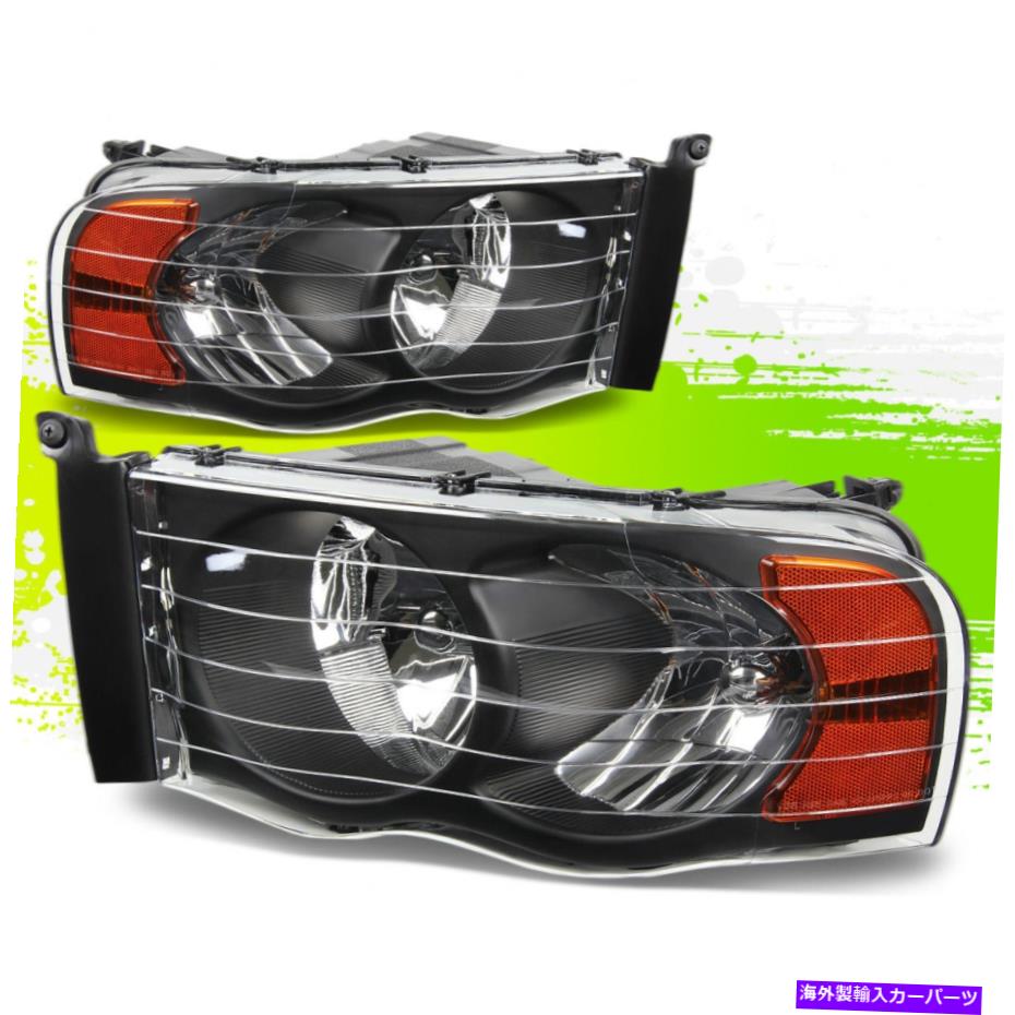 USヘッドライト Dodge Ram 1500-3500 02-05黒のアンバーペアのための工場スタイルのヘッドライトランプ Factory Style Headlight Lamps for Dodge Ram 1500-3500 02-05 Black Amber Pair【並行輸入品】