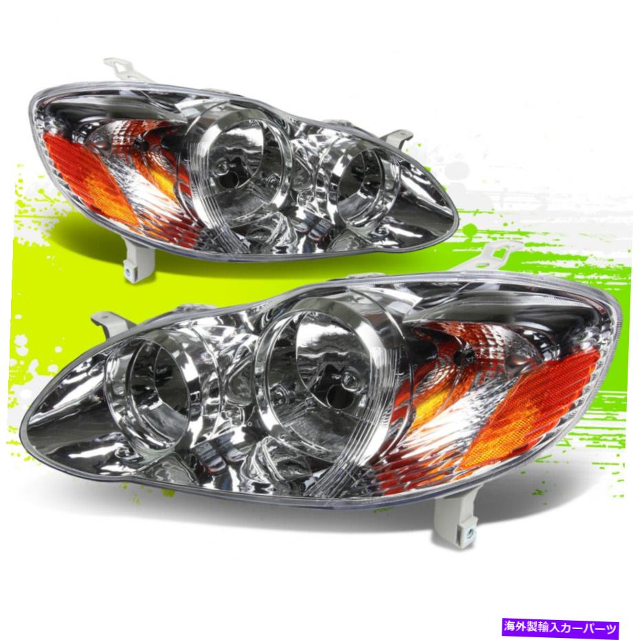 USヘッドライト トヨタカローラ03-08クロームアンバーペアのための工場スタイルのハロゲンヘッドライトランプ Factory Style Halogen Headlight Lamps for Toyota Corolla 03-08 Chrome Amber Pair【並行輸入品】
