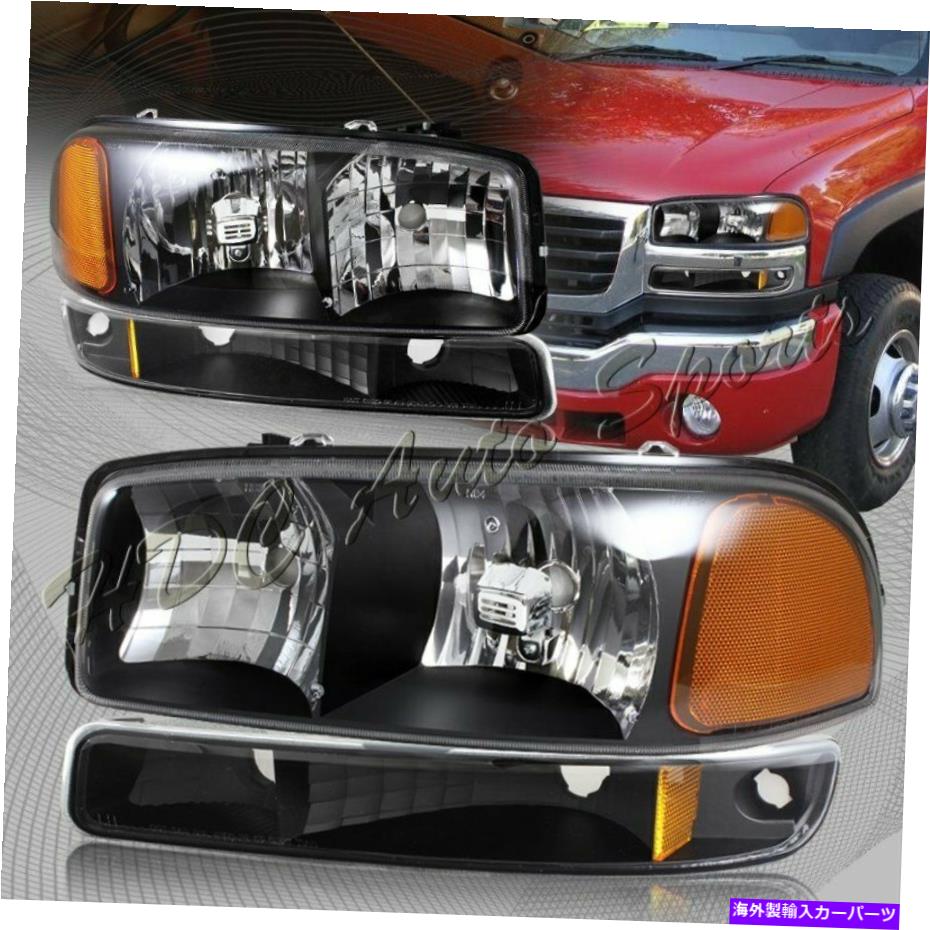 USヘッドライト 2000-2006 GMC Yukon XL 1500 2500ブラックヘッドライト+バンパー信号ランプ4-PCS For 2000-2006 GMC Yukon XL 1500 2500 Black Headlights+Bumper Signal Lamps 4-PCS【並行輸入品】