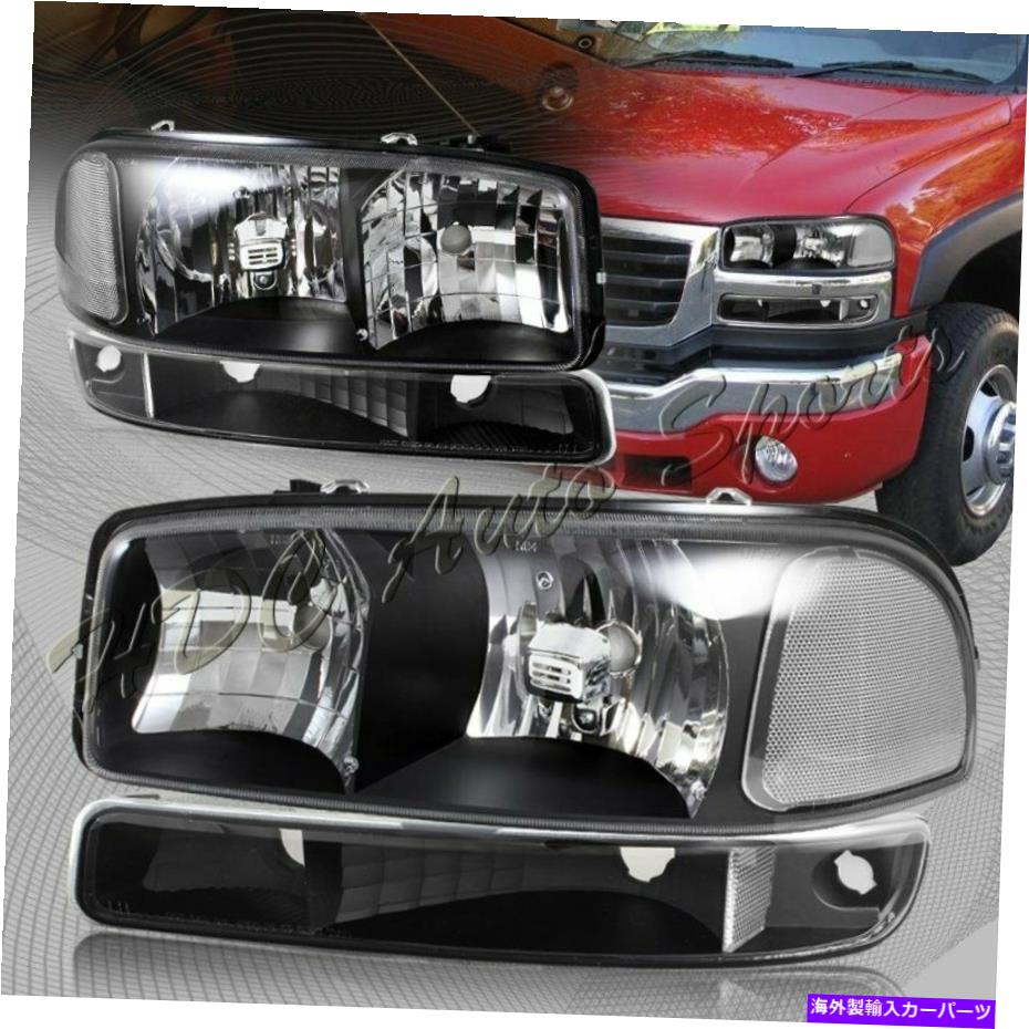 USヘッドライト 2000-2006 GMC Yukon XL 1500 2500ブラックヘッドライト+バンパー信号ランプ4-PCS For 2000-2006 GMC Yukon XL 1500 2500 Black Headlights+Bumper Signal Lamps 4-PCS【並行輸入品】
