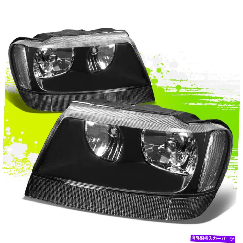 USヘッドライト ジープグランドチェロキーWJ 99-04ブラッククリアペアのための工場スタイルのヘッドライトランプ Factory Style Headlight Lamps for Jeep Grand Cherokee WJ 99-04 Black Clear Pair【並行輸入品】