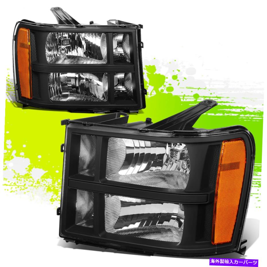 USヘッドライト Sierra 1500 2500 3500 07-14黒のアンバーL + Rのための工場スタイルのハロゲンヘッドライト Factory Style Halogen Headlights for Sierra 1500 2500 3500 07-14 Black Amber L+R【並行輸入品】