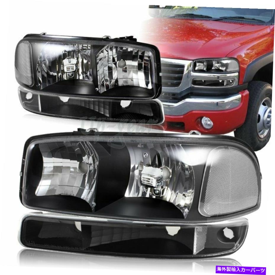 USヘッドライト 1999年から2006年GMC Sierra 1500 2500ブラックヘッドライト+バンパーW /クリアリフレクタ4PC For 1999-2006 GMC Sierra 1500 2500 Black Headlights+Bumper W/Clear Reflector 4PC【並行輸入品】