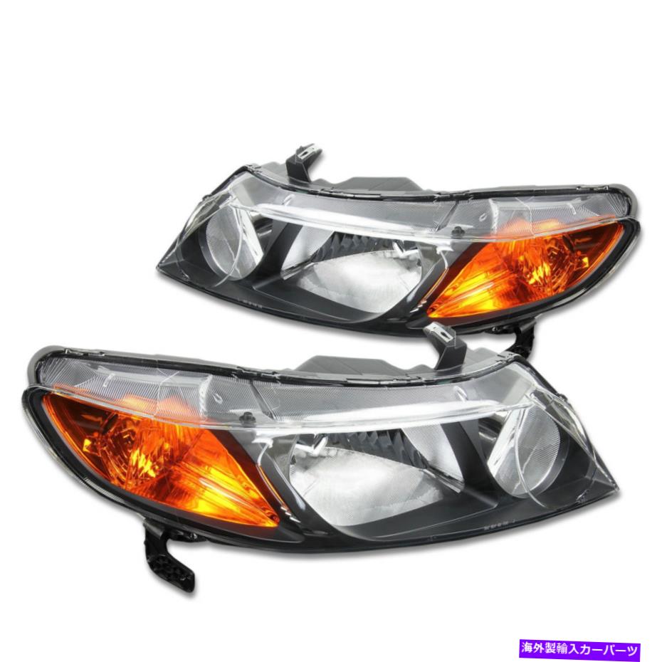 USヘッドライト 06-11ホンダシビックセダンブラックハウジングヘッドランプアンバーコーナー/リフレクターライト FOR 06-11 HONDA CIVIC SEDAN BLACK HOUSING HEADLAMP AMBER CORNER/REFLECTOR LIGHTS【並行輸入品】