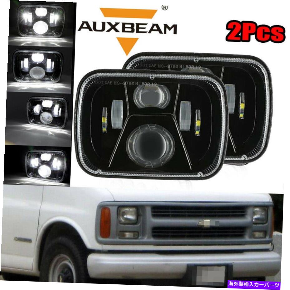 USヘッドライト Jeep Cherokee GMC SavanaのためのAuxbeamペア7x6 LEDヘッドライトHI / LO DRLビームフィット AUXBEAM Pair 7x6 LED Headlight Hi/Lo DRL Beam Fit for Jeep Cherokee GMC Savana【並行輸入品】
