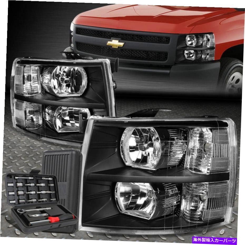 USヘッドライト 07-14シボリーSilveradoブラックハウジングクリアコーナーヘッドライトランプ+ツールセット FOR 07-14 CHEVY SILVERADO BLACK HOUSING CLEAR CORNER HEADLIGHT LAMPS+TOOL SET【並行輸入品】