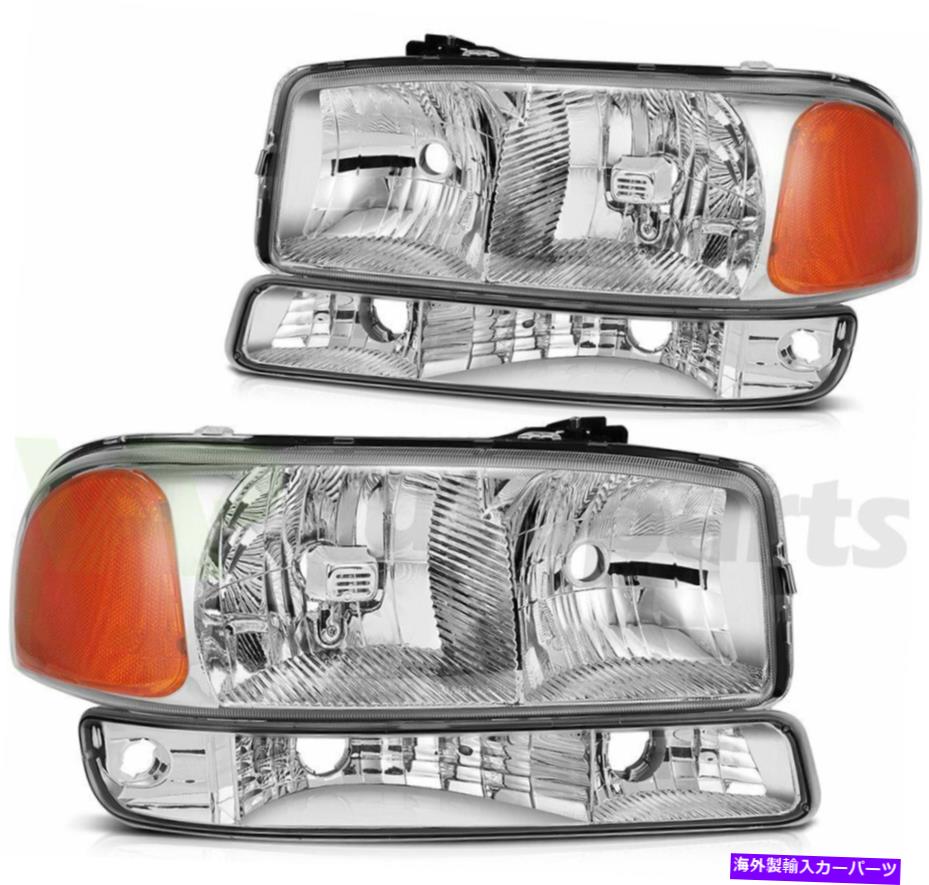 USヘッドライト GMC Sierra Yukon XL 99-06ヘッドライトアセンブリペアの交換用クロムハウジング For GMC Sierra Yukon XL 99-06 Headlight Assembly Pair Replacement Chrome Housing【並行輸入品】
