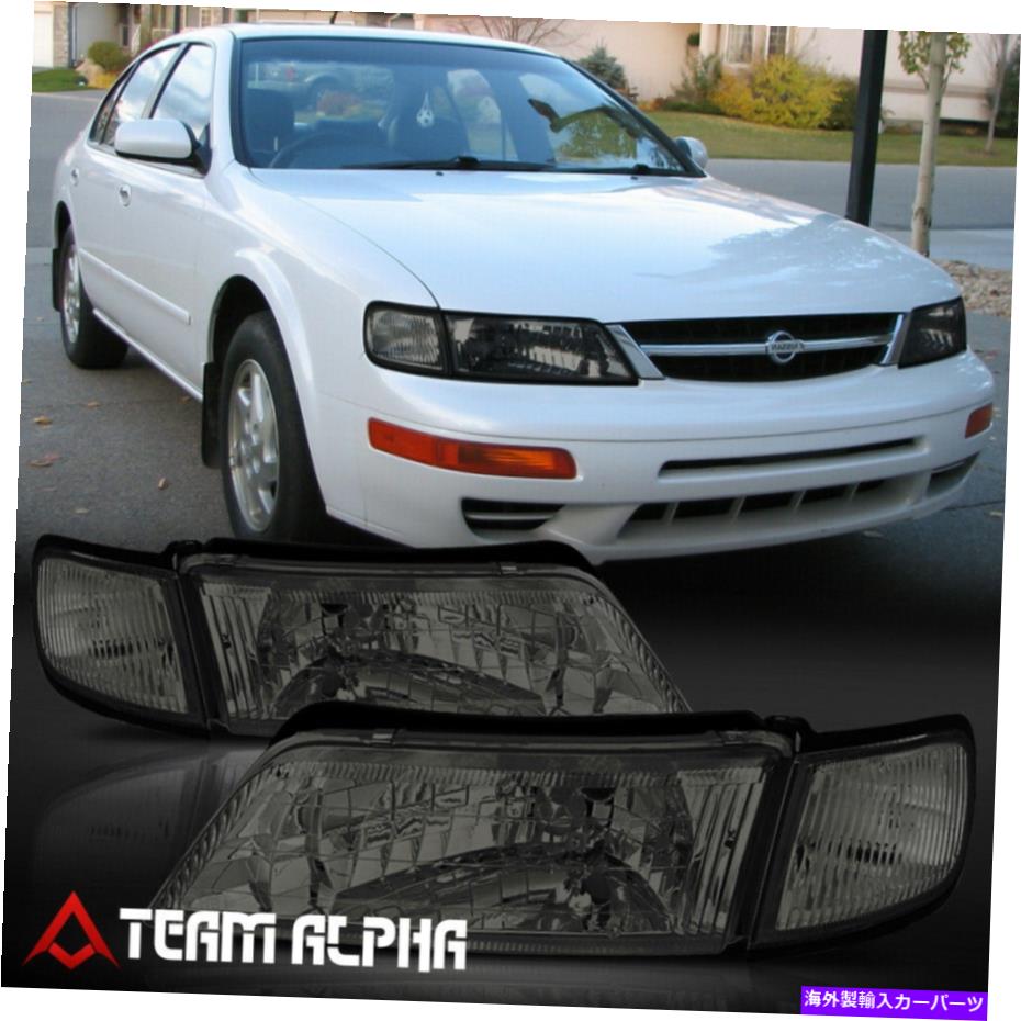 USヘッドライト 1997 - 1999年日産マキシマ[クロム/スモーク]クリスタルコーナーヘッドライトヘッドランプランプ Fits 1997-1999 Nissan Maxima[Chrome/Smoke]Crystal Corner Headlight Headlamp Lamp【並行輸入品】