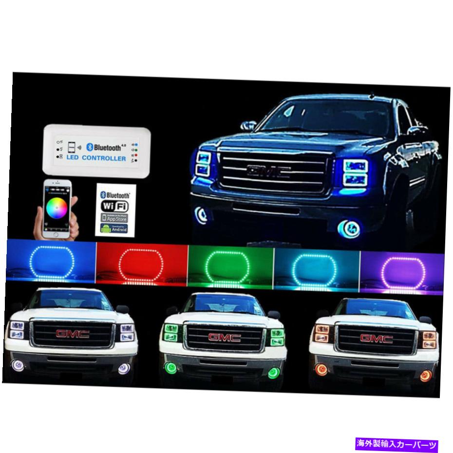 USヘッドライト 14-16 GMCシエラマルチカラー変更LED RGBヘッドライトハローリングブルートゥースセット 14-16 GMC Sierra Multi-Color Changing LED RGB Headlight Halo Rings BLUETOOTH Set【並行輸入品】