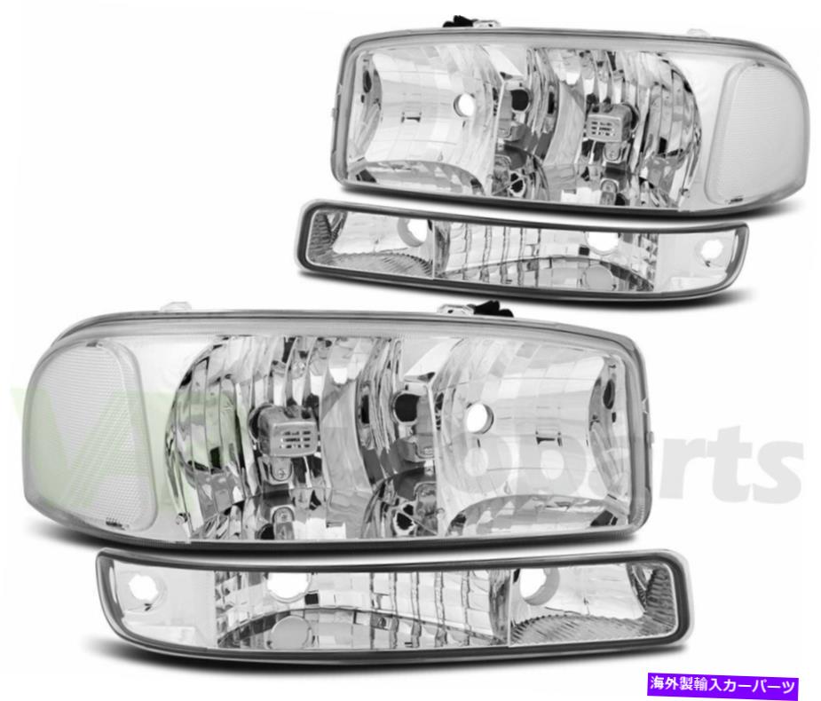 USヘッドライト 4xフィット99-07 GMCシエラヘッドライト+バンパーライトヘッドライトアセンブリランプペア 4x Fits 99-07 GMC Sierra Headlight + Bumper light Headlight Assembly Lamp Pair【並行輸入品】