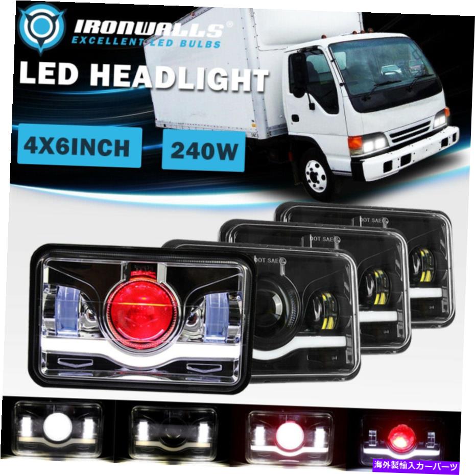 USヘッドライト GMCいすゞトラック4ピース4×6インチLEDヘッドライトDRL高ローブラックシールビーム For GMC Isuzu Truck 4Pcs 4x6\