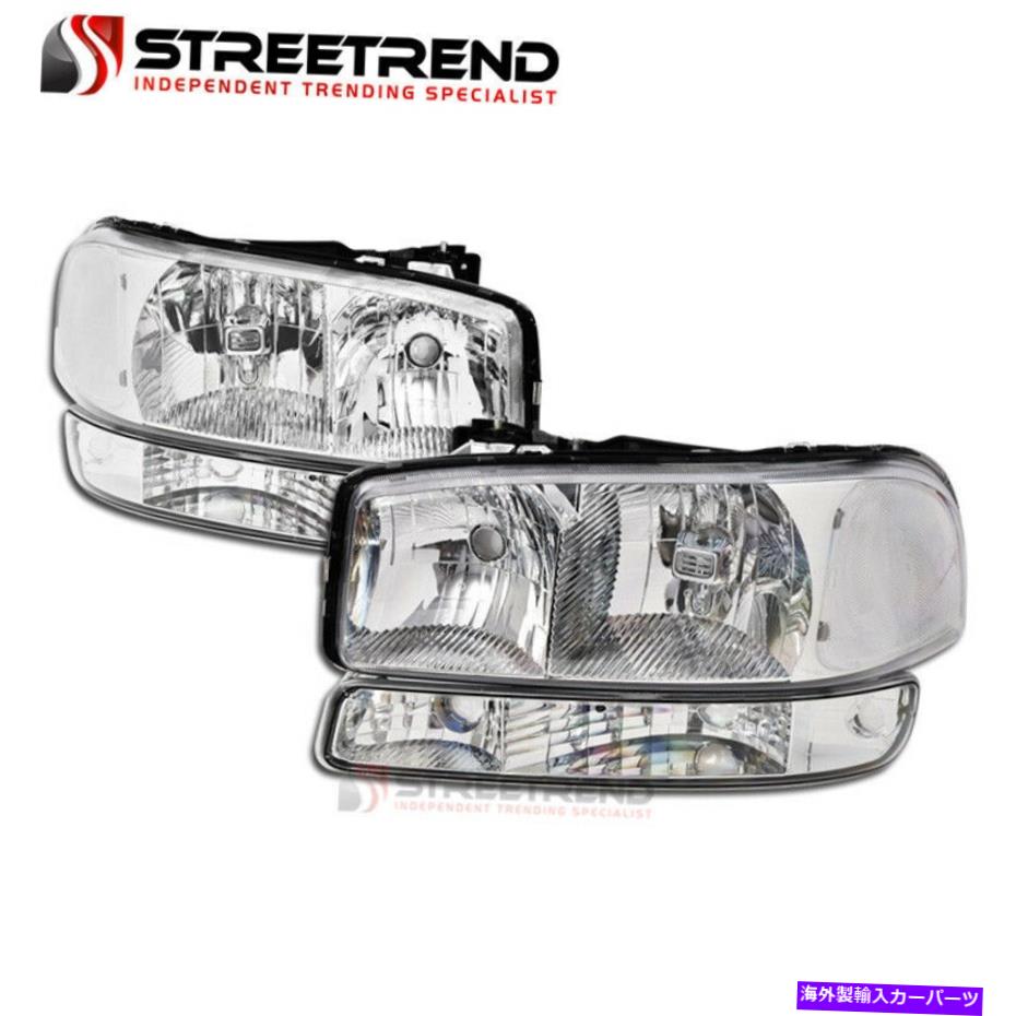USヘッドライト 1999-2006 GMCシエラクロームハウジングOEスタイルのヘッドライトシグナルバンパーライト For 1999-2006 GMC Sierra Chrome Housing OE Style Headlights Signal Bumper Lights【並行輸入品】